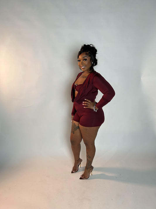 Date Night Romper-Burgundy