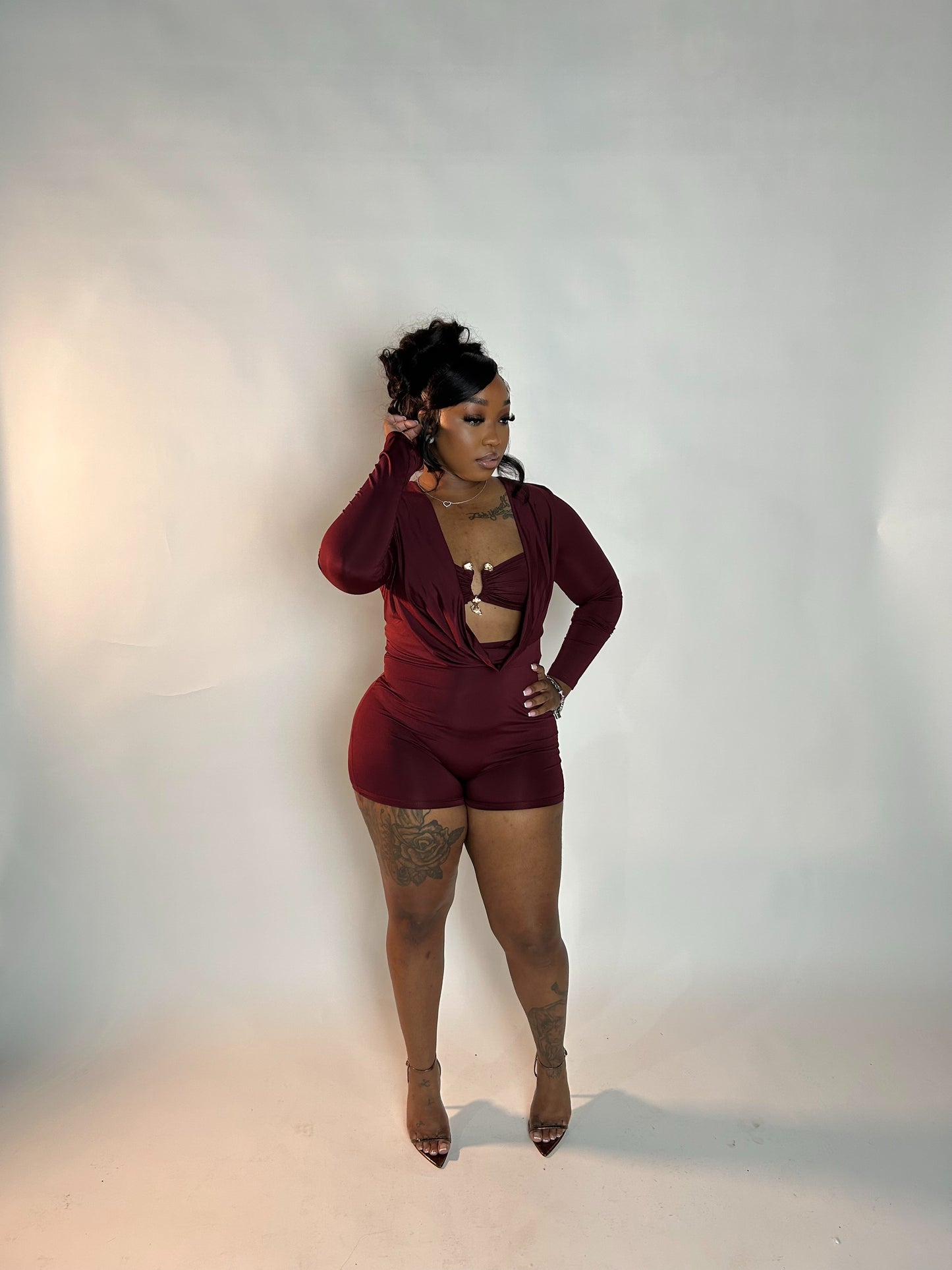 Date Night Romper-Burgundy