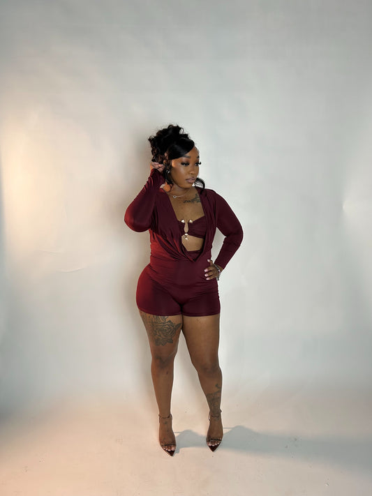 Date Night Romper-Burgundy